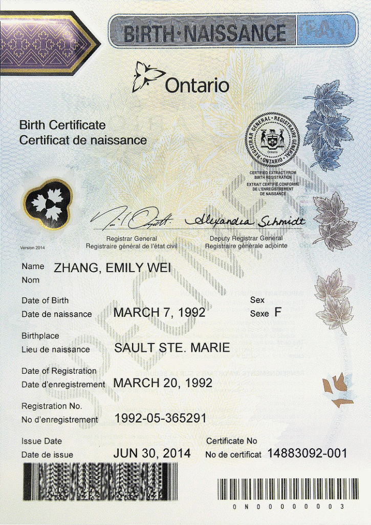 birth certificate travel to canada